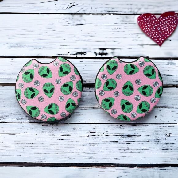 Pink Alien Car Coasters | Car Accessories | Car Coaster Set - Picture 1 of 7
